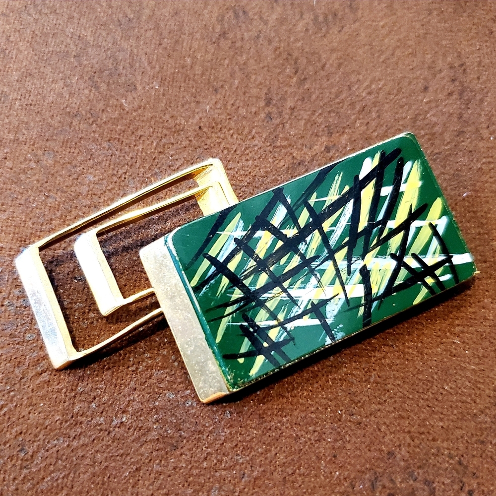 Albert Weiss Modernist Enamel Gold Pin Brooch Abstract Paint Strokes Art